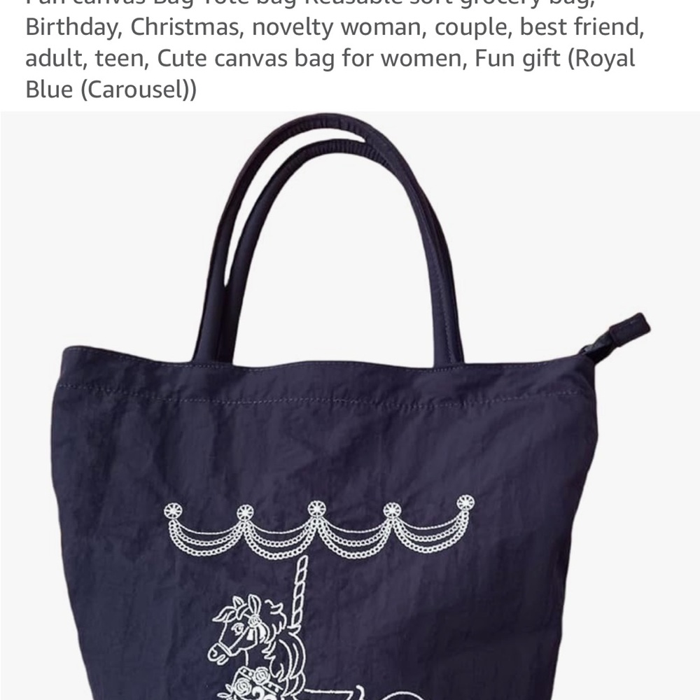 Royal Blue Canvas Tote Bag with Carousel Design